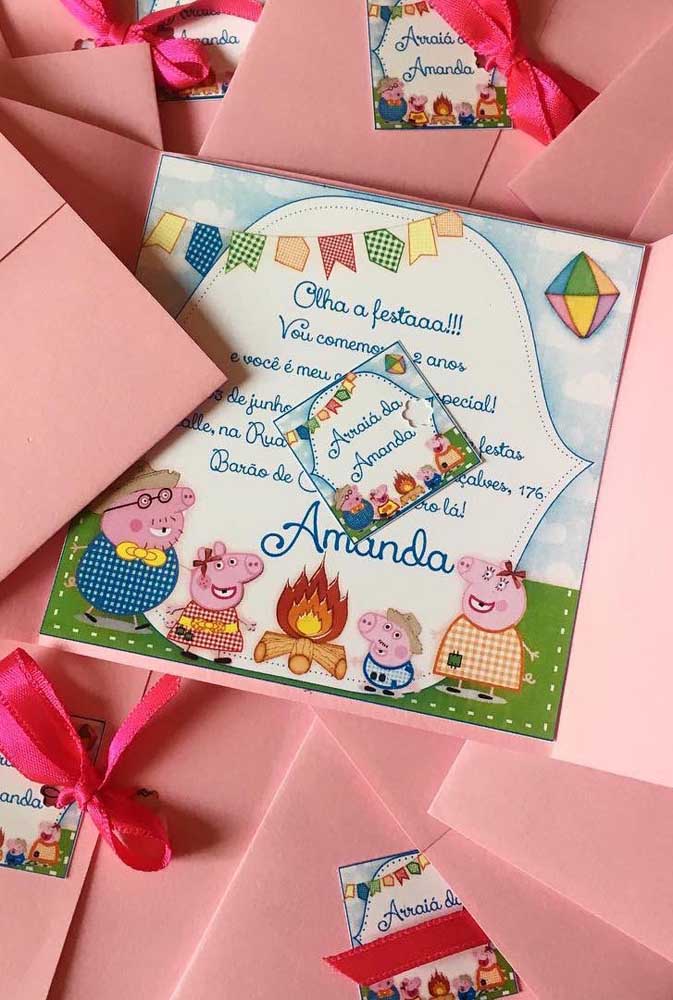 June party invitation with a mix of theme: Peppa Pig and arraiá