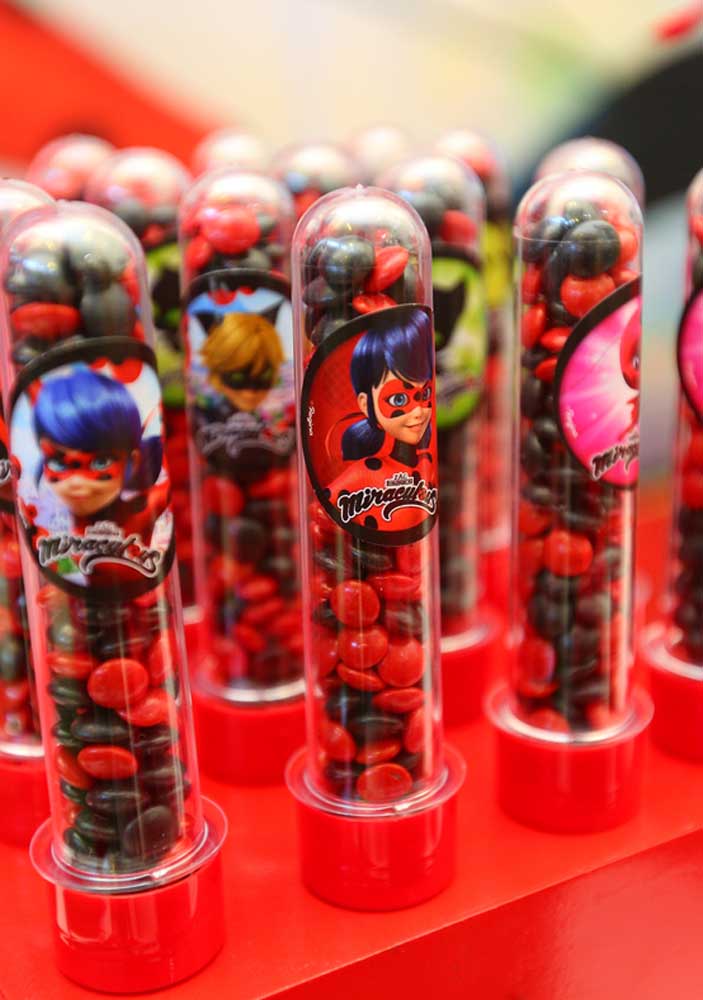 Ladybug tubes. Notice that the chocolate confectionery follows the character's colors