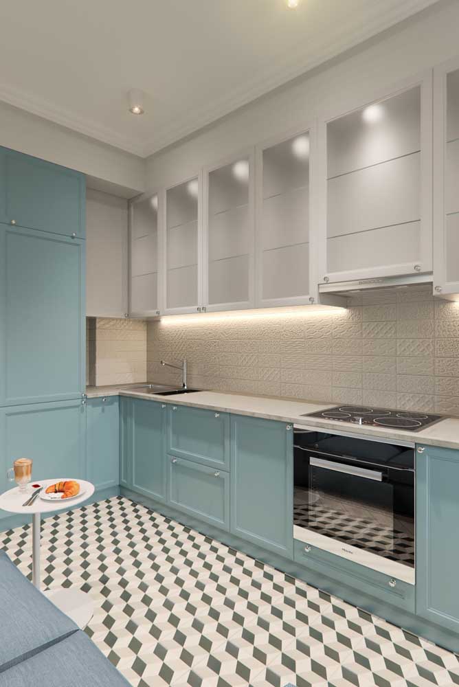 Blue and white Provencal kitchen with LED lighting 