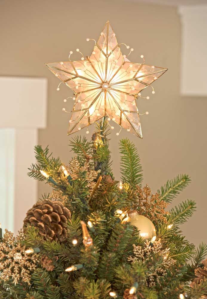 Golden and illuminated Christmas star to match the tree arrangements