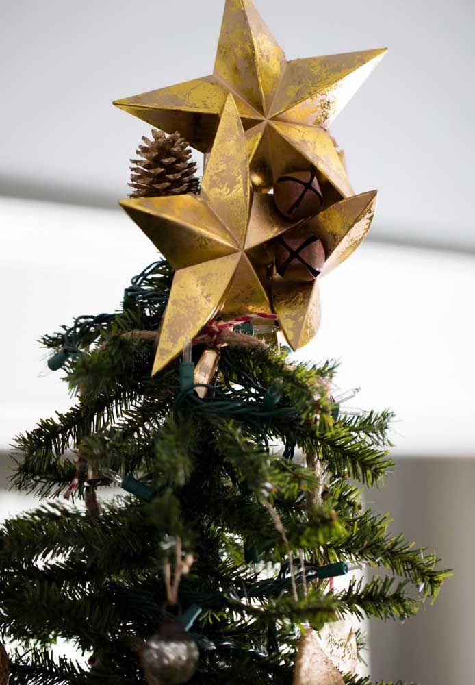 Paper star with pine cones on the top of the tree