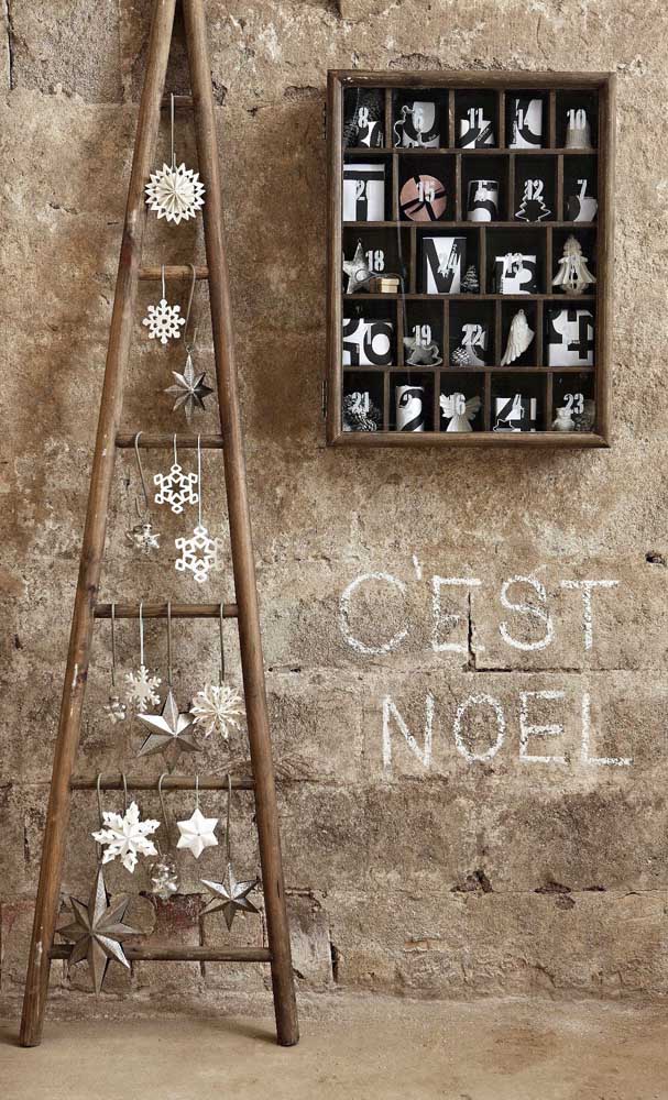 Wall Christmas tree made with ladder