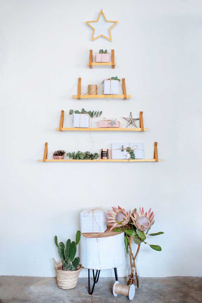 A Christmas tree made with shelves