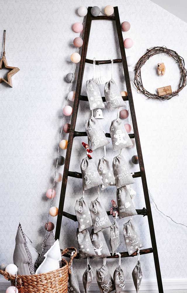 Here, the wall staircase turned into a Christmas tree