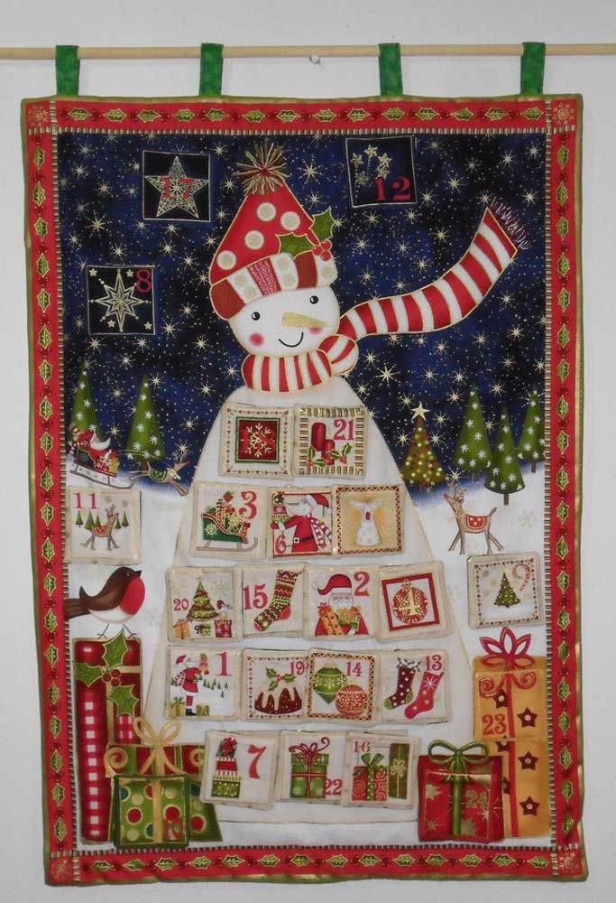 A tablecloth, dish towel or other Christmas fabric that you have at home can turn into a Christmas panel