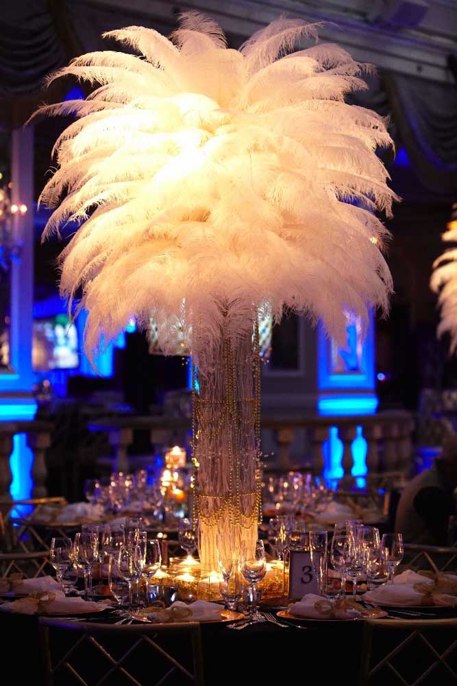 Feather masquerade centerpiece