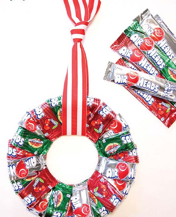 Christmas ornament recycled with candy wrapper