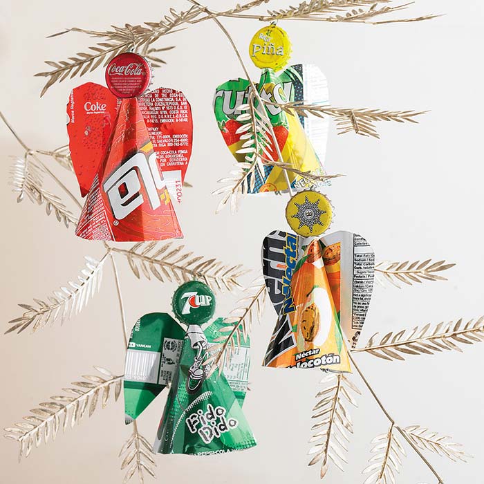 Tree props with soft drink packaging