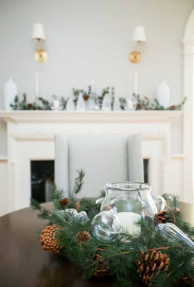 Place transparent Christmas ornaments to make a beautiful arrangement for the table