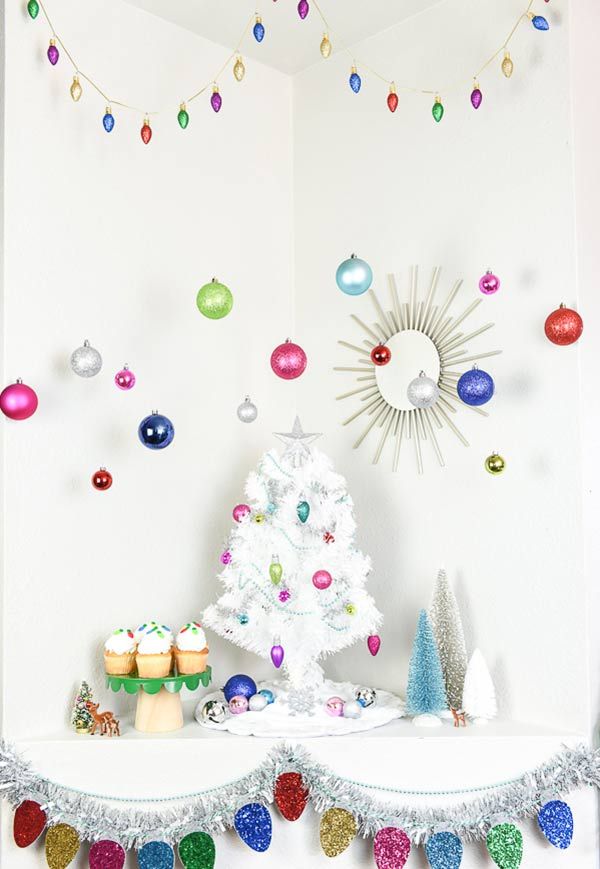 White tree and a colorful Christmas.