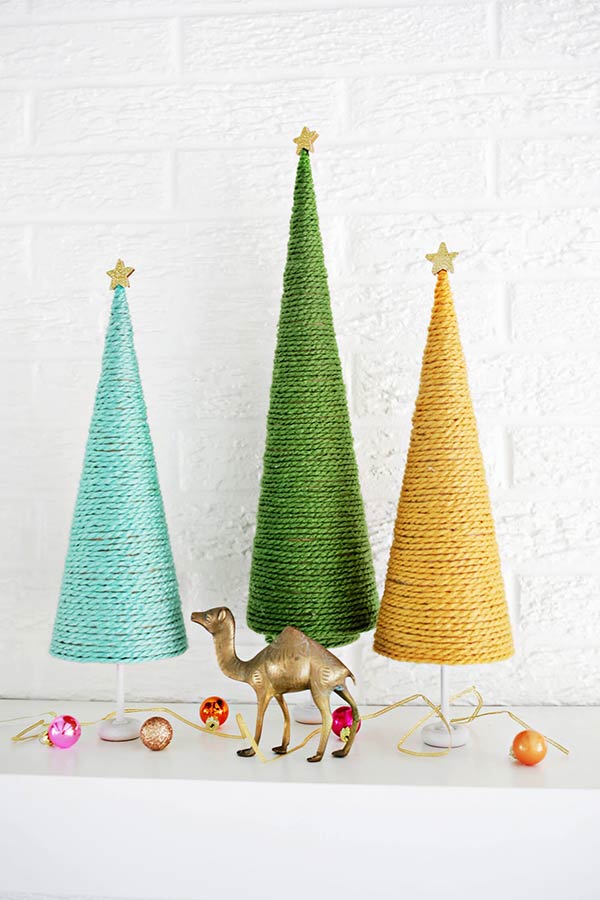 Christmas mini-trees with colored string