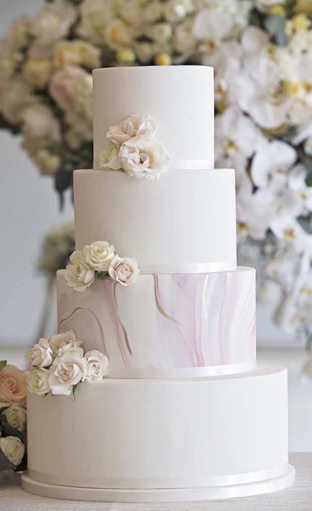 Super elegant white fake cake. The face of a sophisticated wedding