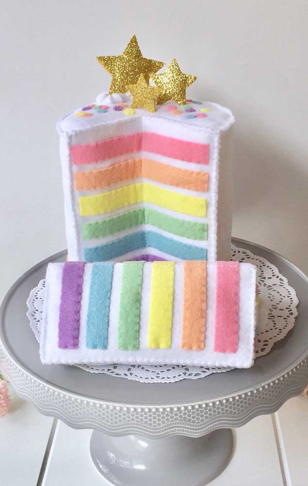 Fake cake with colorful filling. All made with felt