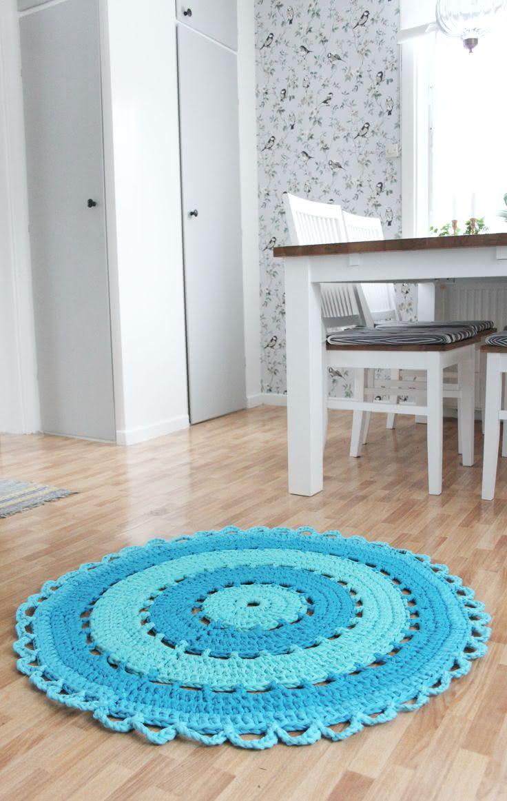 Blue round crochet rug