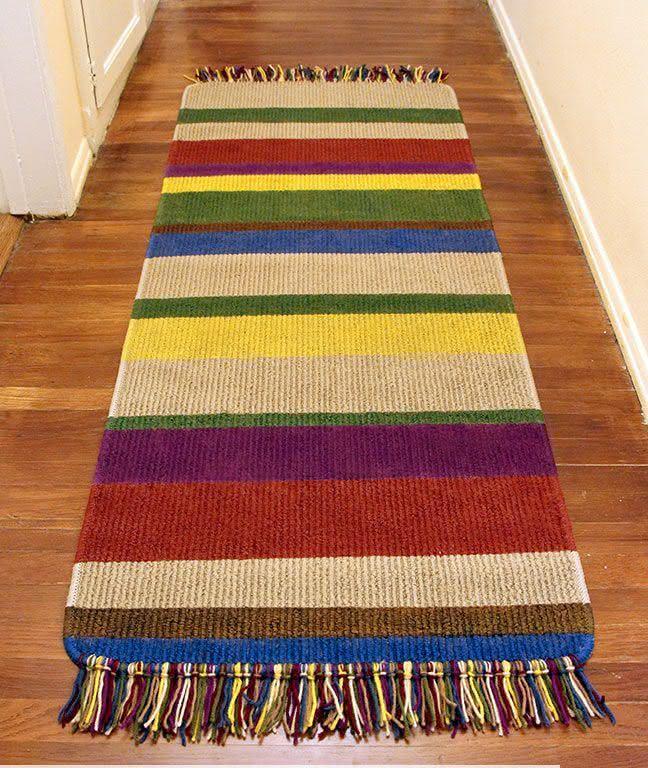   Crochet rug with colorful stripes