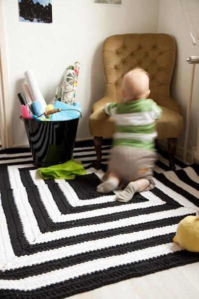 Black and white crochet rug