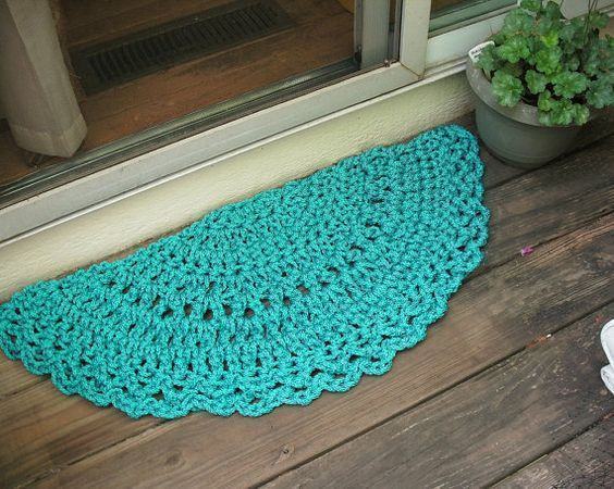 Blue half moon crochet rug