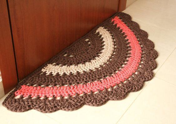 Colorful crochet rug with half moon shape