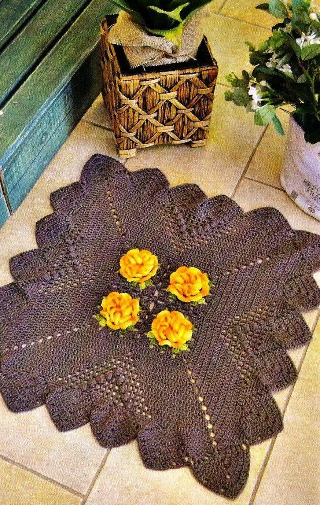   Brown crochet rug