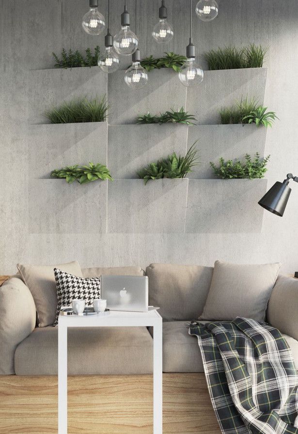 In this room, vertical garden and wall come together in one