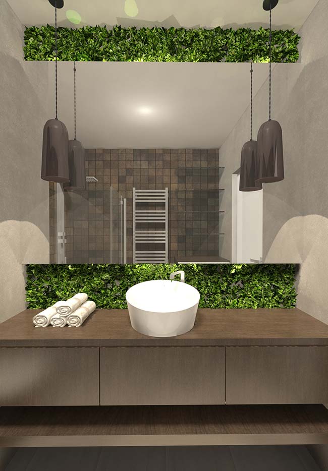 And in the bathroom, behind the mirror, here comes a beautiful and original vertical garden proposal