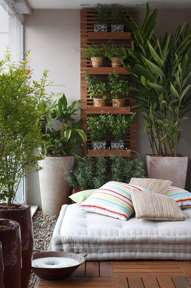 Lavender, basil and rosemary bring beauty and perfume to the balcony