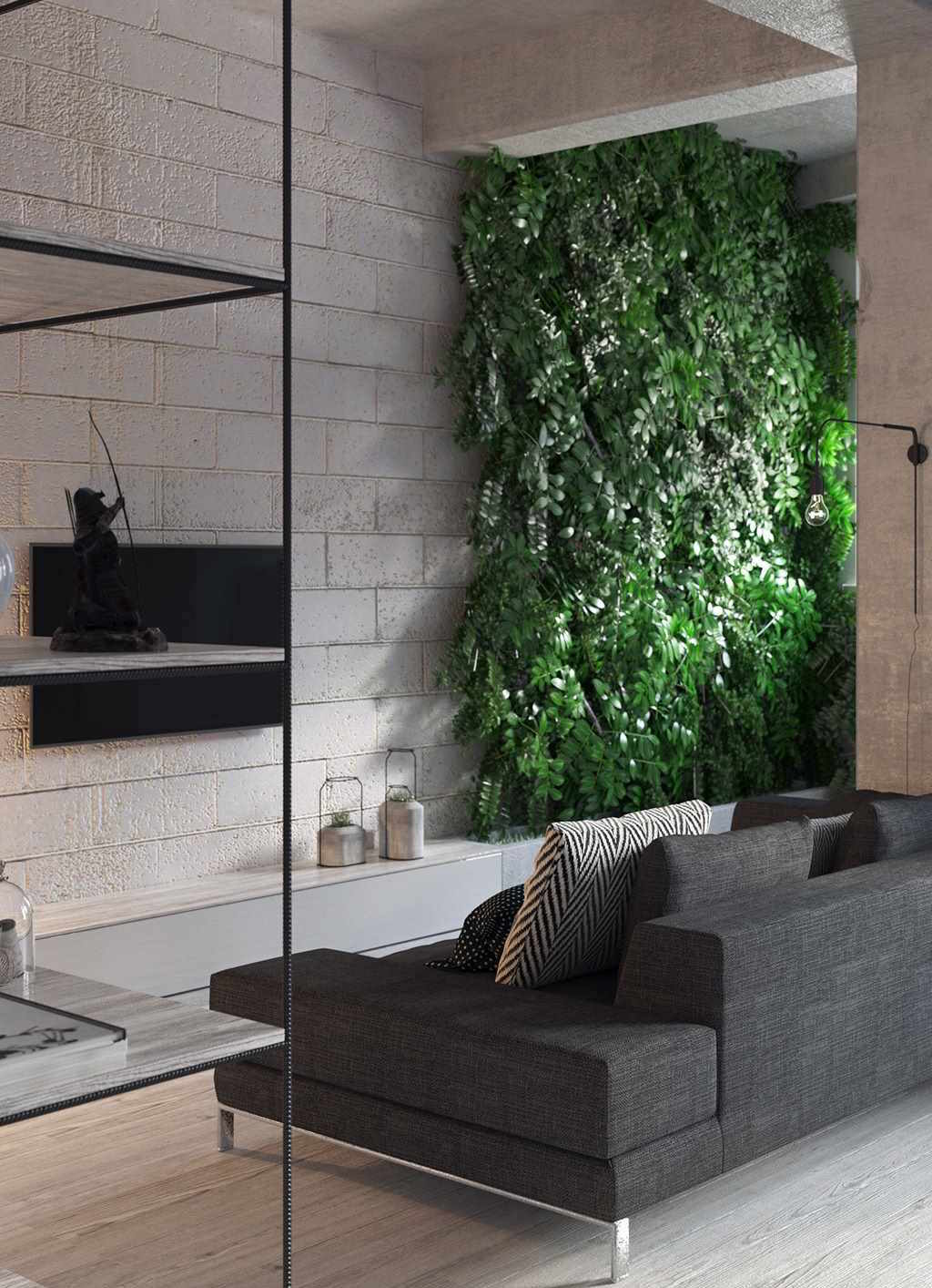 Concrete block wall with vertical garden