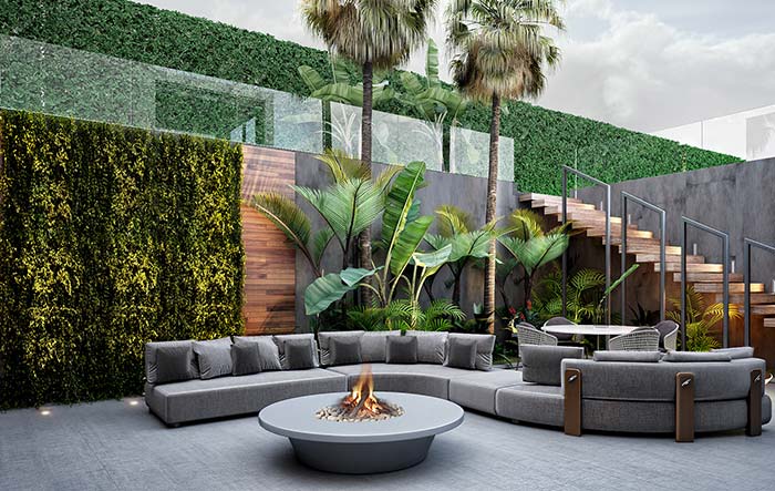 Sophisticated outdoor area bet on green walls to be cozy and comfortable