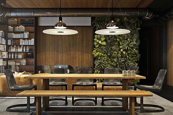 Meeting room decorated with vertical garden