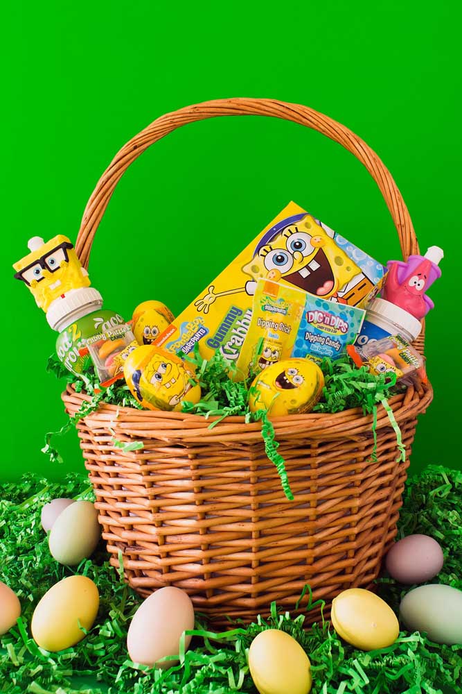 Spongebob character large Easter basket in wicker