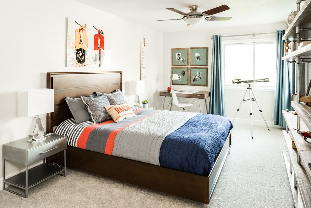 Boy's room with neutral decor.