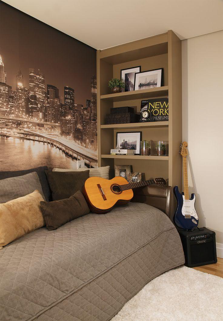 Bedroom with bookcase beside the bed