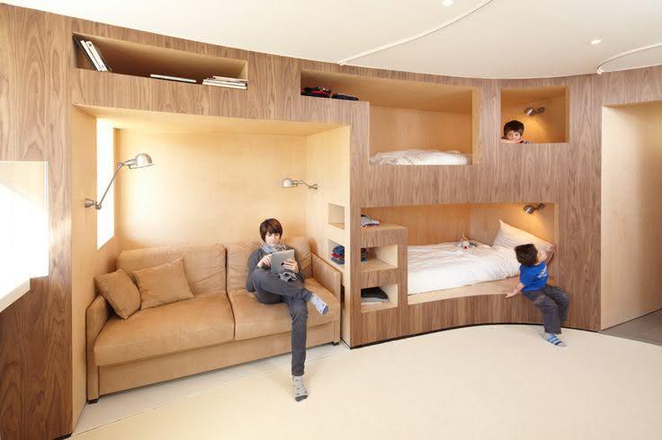 Teenager bedroom with wooden furniture