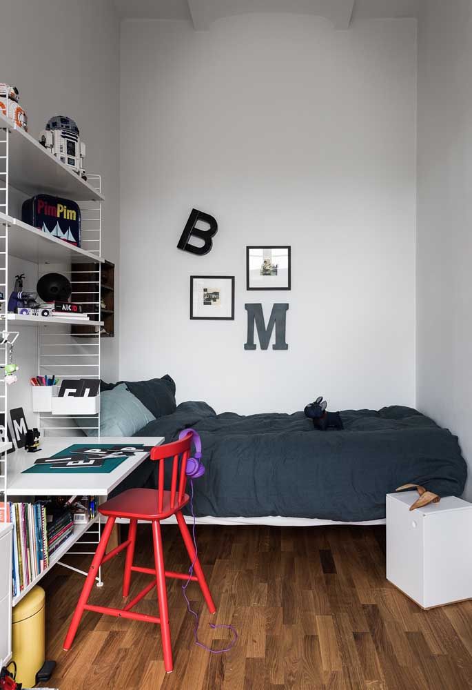 The wooden floor highlights a simpler teen room.