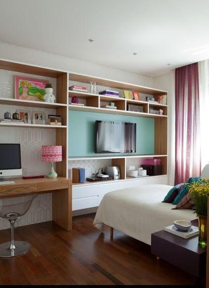 Teenager bedroom with large bookcase