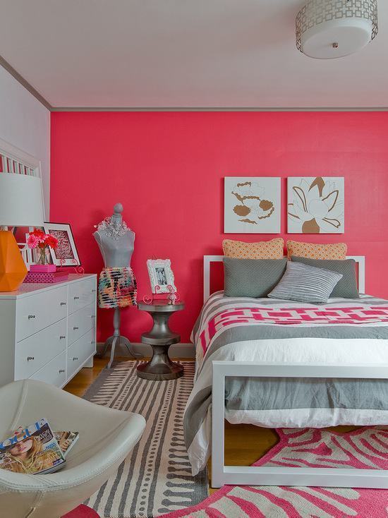 Use a strong, vibrant color only on a wall
