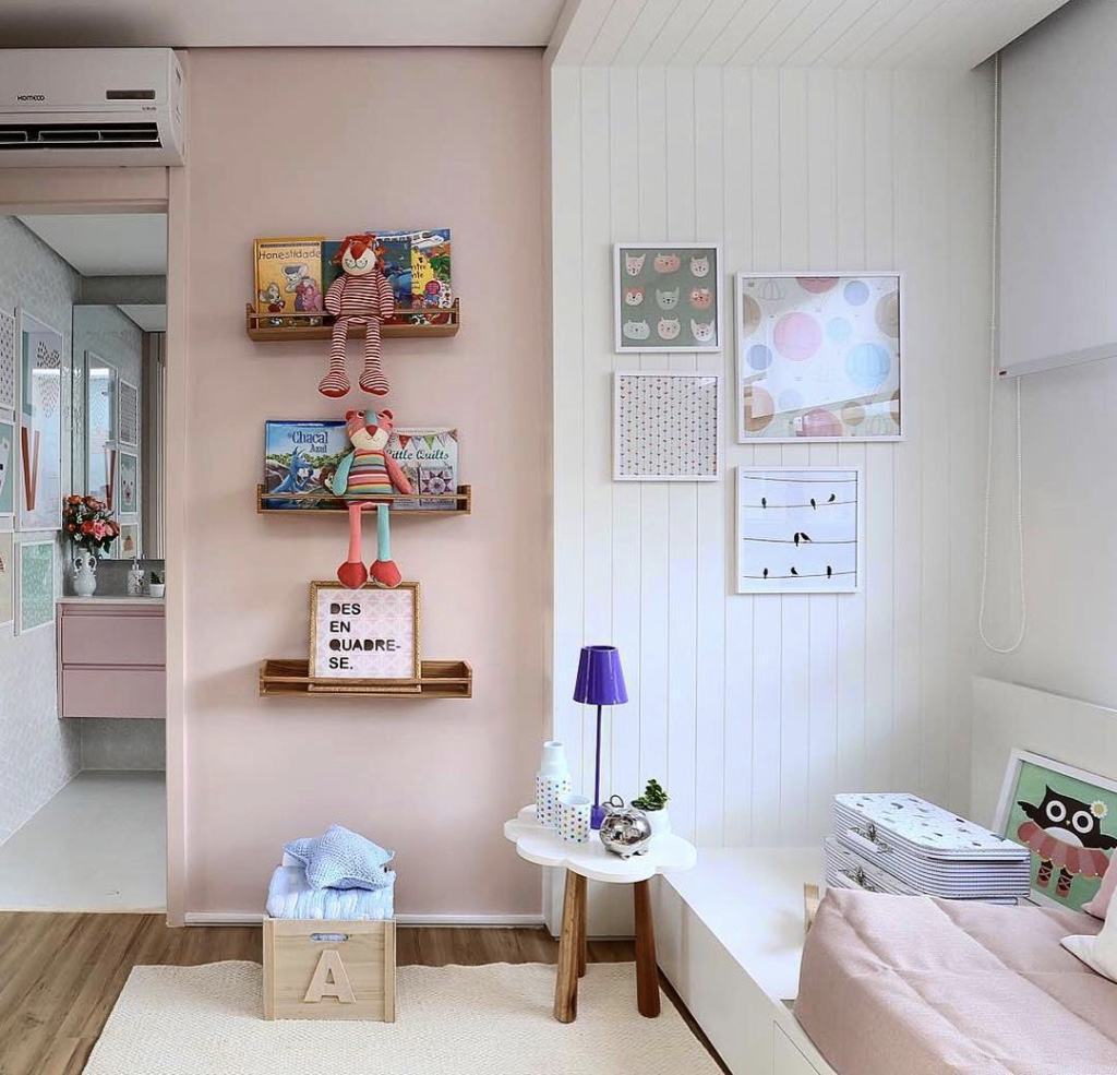 Girl's room with pink and white decor