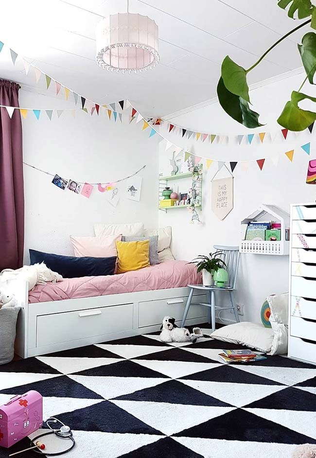 Girl's room decoration with flags