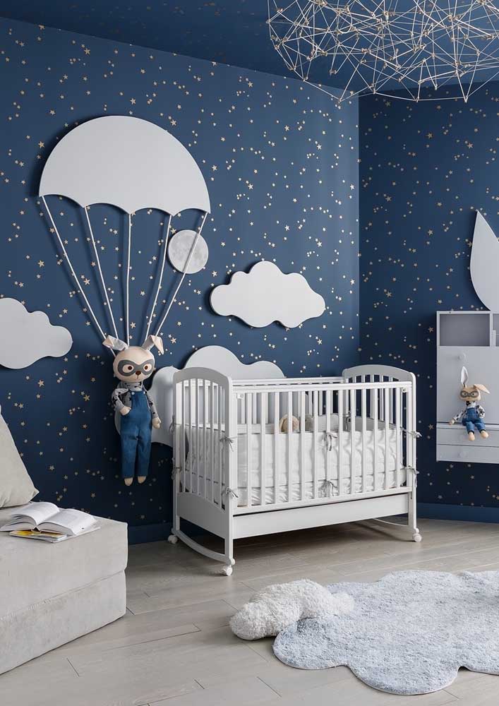 Male baby room with rabbits and balloons theme