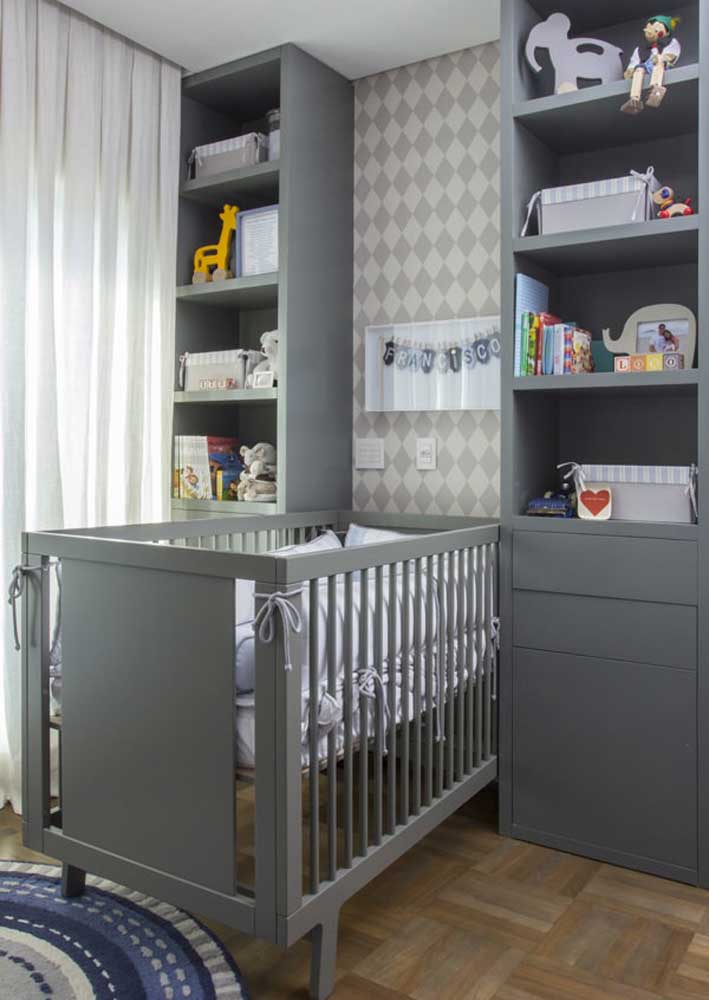 Male baby room with custom-made gray furniture