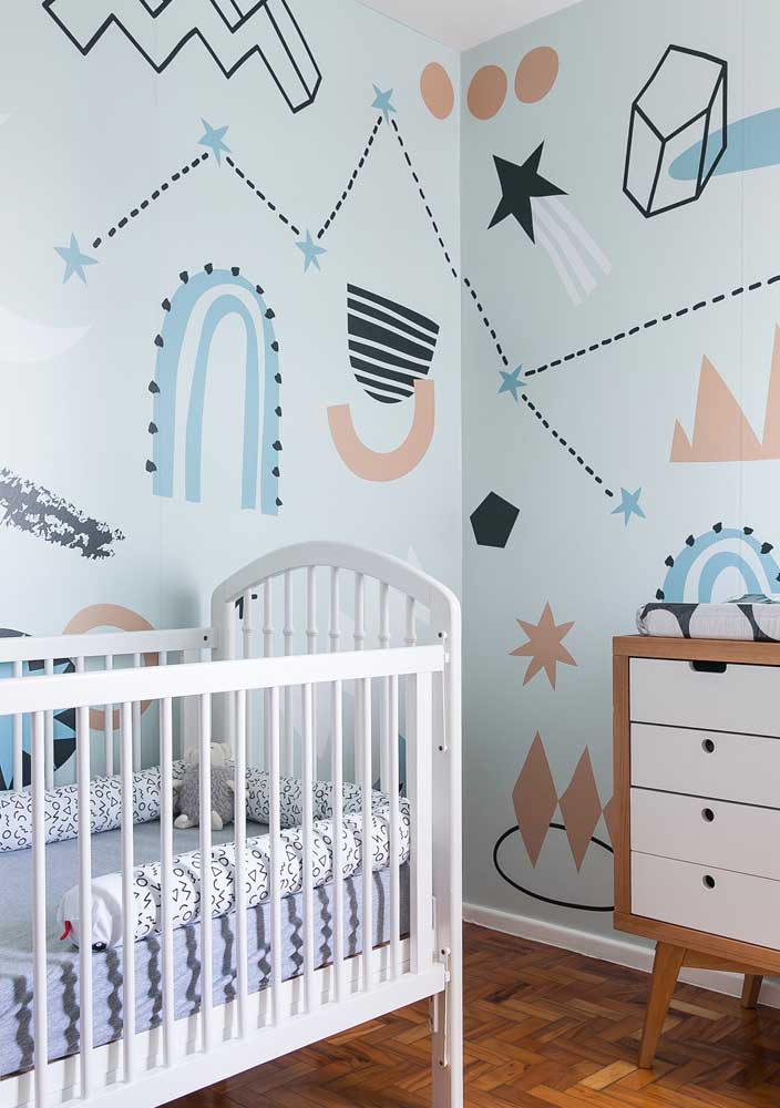 Fun stickers make the decor of this male baby room simple