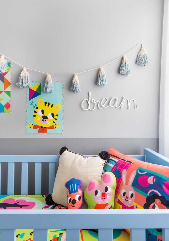 Male baby room decorated with gray walls