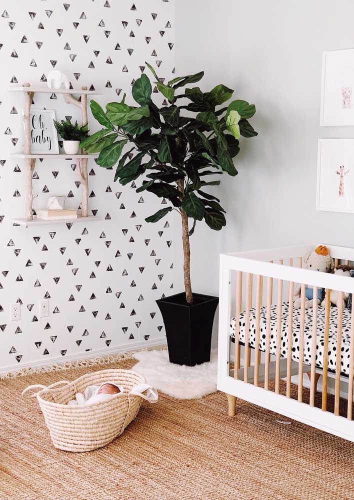 Scandinavian male baby room. Notice the strong influence of fibers and natural textures 