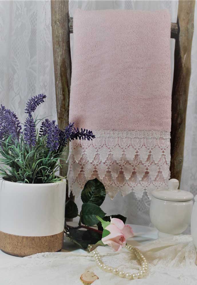 Rustic and romantic style bathroom with lacy bath towel: made for each other