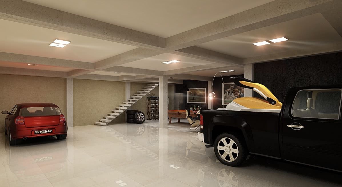 Garage with polished porcelain floor