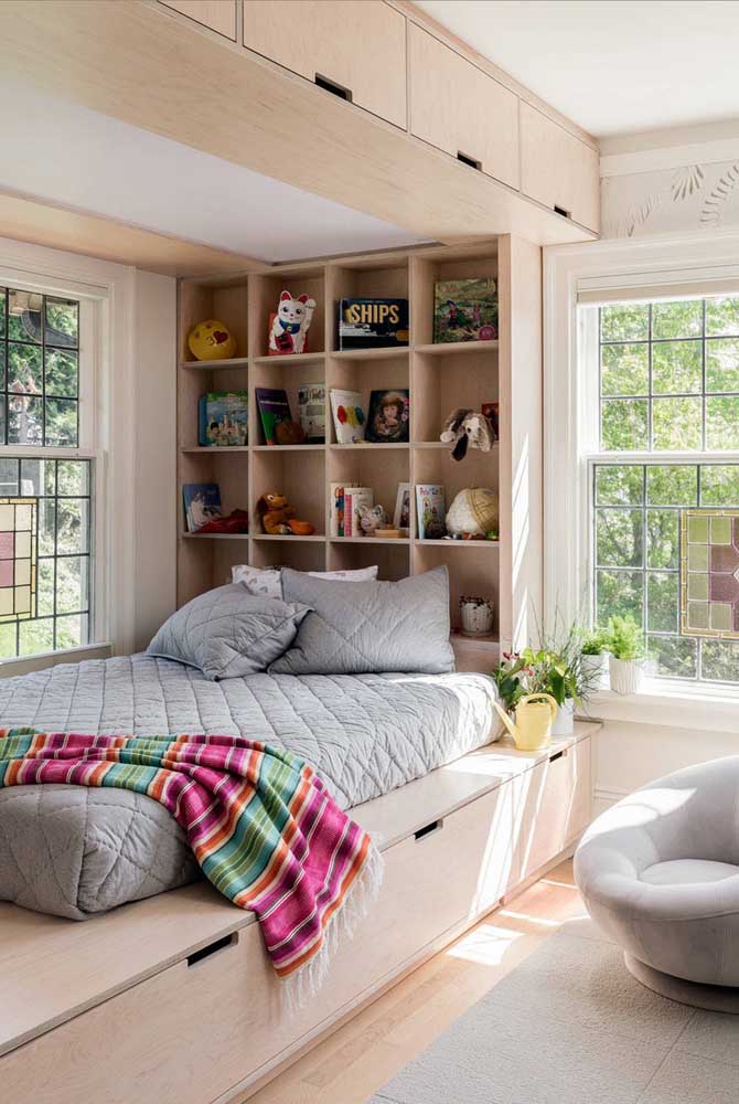 The planned joinery is also highlighted here. Notice that a box was formed around the bed, making the place super inviting and cozy