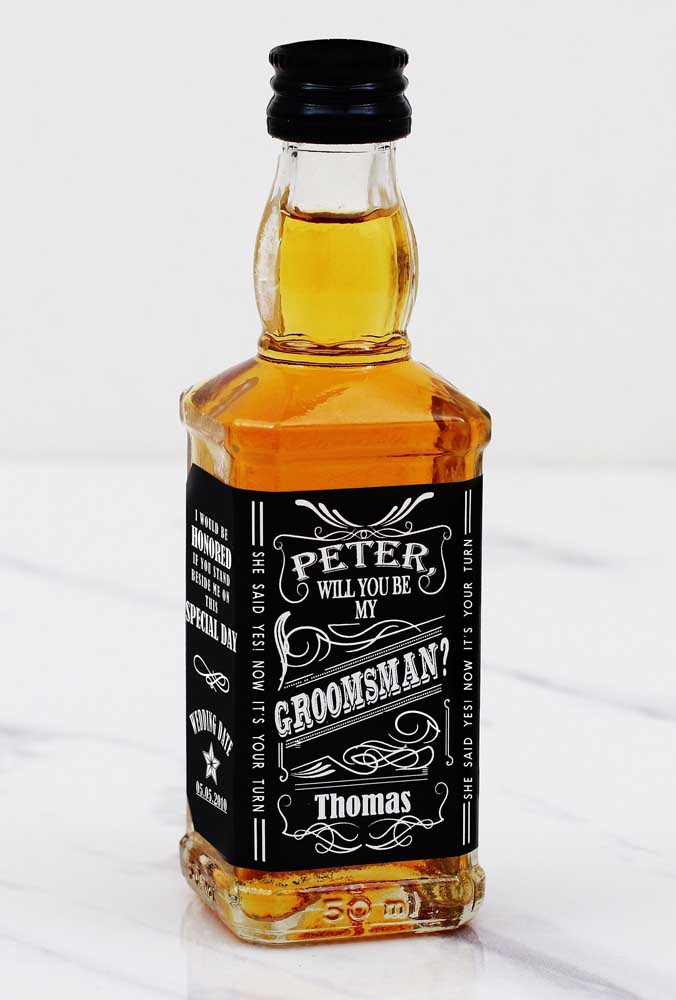Personalized mini whiskey bottles for groomsmen