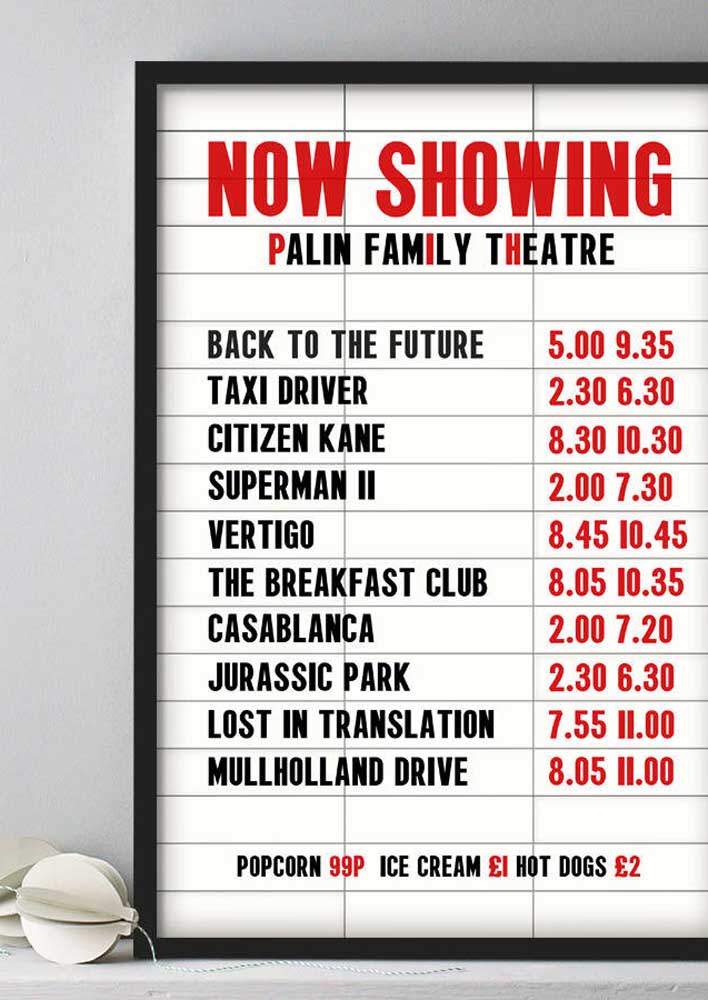 This cinema party panel simulates a real box office panel