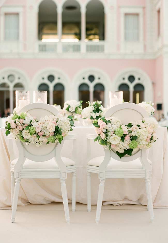 Flower arrangements for the bride and groom's chair