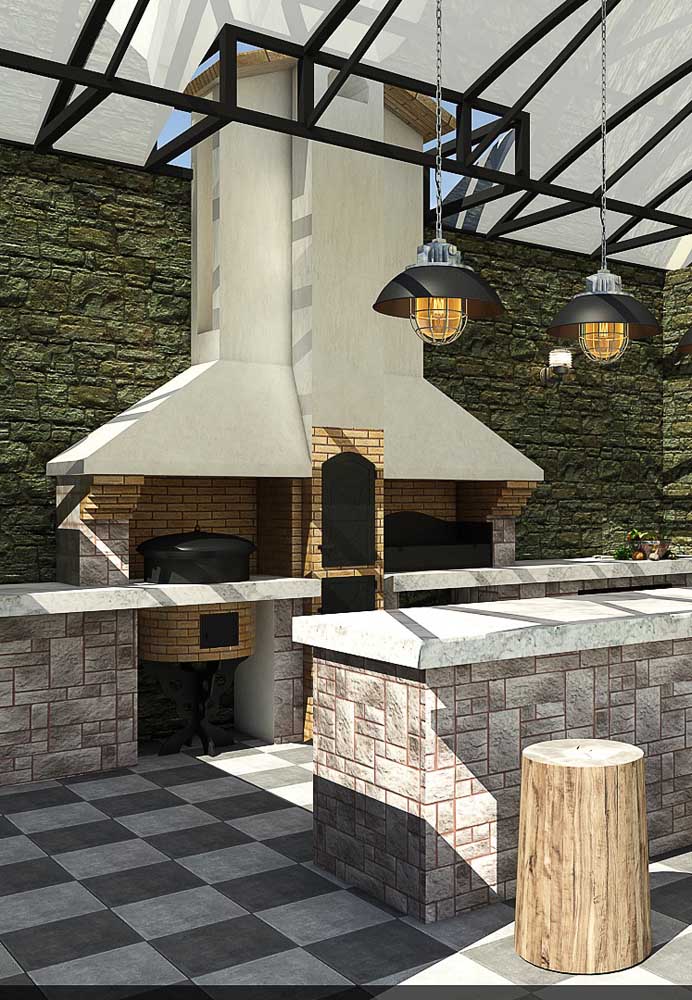 Brick barbecue with concrete chimney; modern and differentiated model for the gourmet space